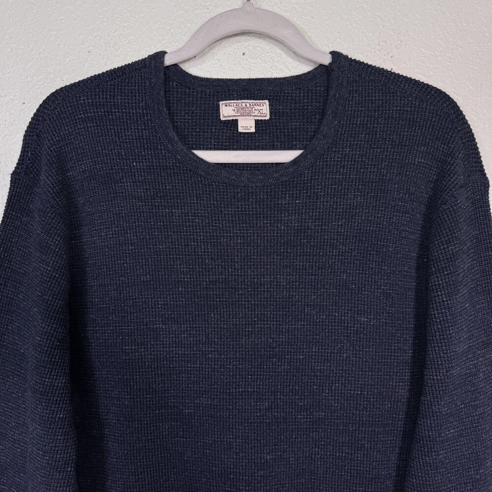 Wallace & Barnes J Crew Sweater Mens XL Waffle Knit Cotton Thermal Crewneck Blue - Picture 2 of 10